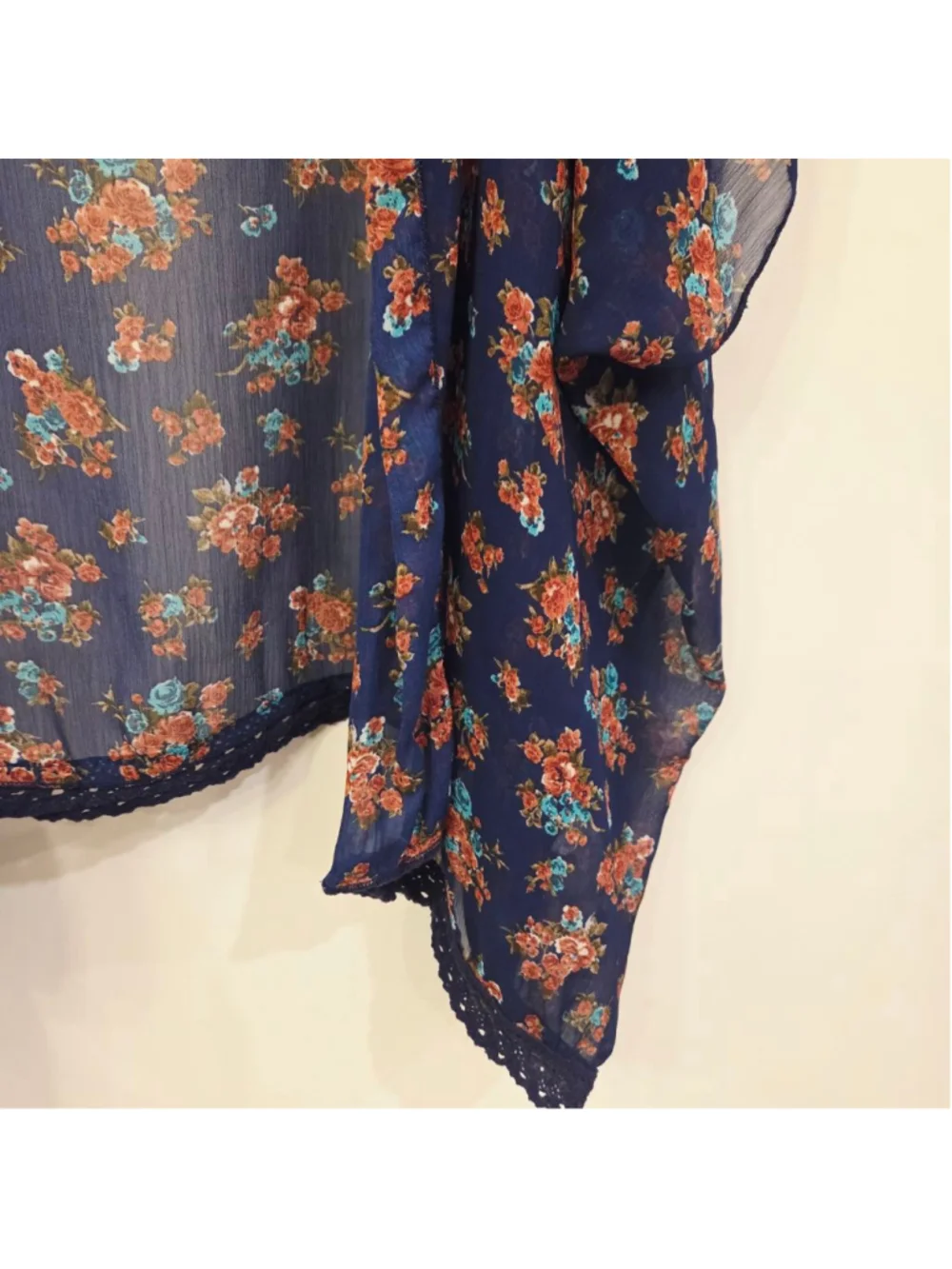 Women's Mason + Mackenzie Navy Floral Kimono swimsuit cover size Large